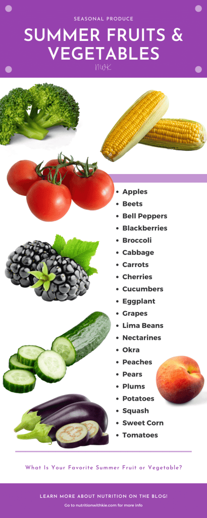 A list of fruits and vegetables in season during the summer in New Jersey. 